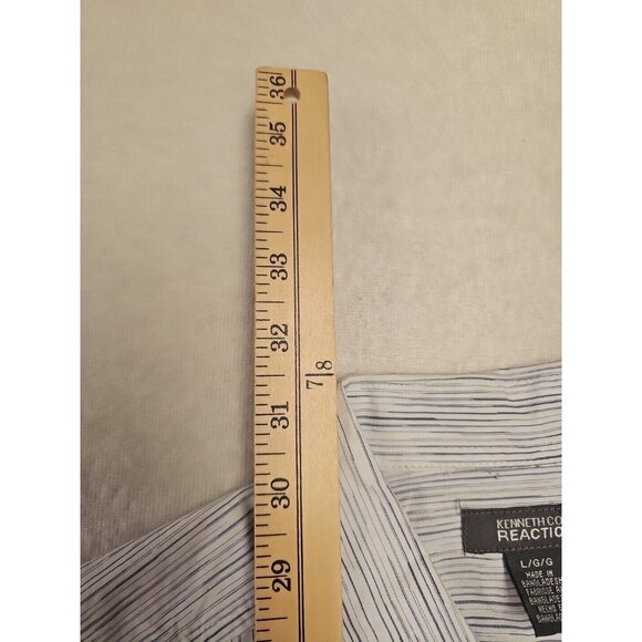 Kenneth Cole Reaction WHITE STRIPE Short Sleeve Button Down Shirt Size L - Picture 3 of 6